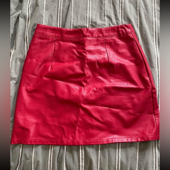 Dresses & Skirts - Red Leather Mini Fitted Skirt with Back Zip